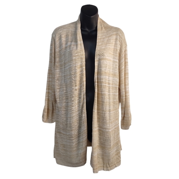 Yorn Art Sweaters - Yorn Art Sweater Cardigan Women's White/Tan Open Front Size 2X
